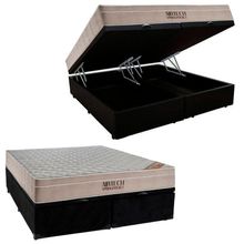 Cama Box Baú King Suede Bipartido + Colchão Ortobom Airtech Molas Ensacadas 65x193x203 Cor:preto