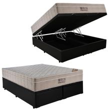 Cama Box Baú Casal Sintético Bipartido + Colchão Ortobom Airtech Molas Ensacadas 65x138x188 preto