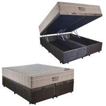 Cama Box Baú Casal Suede Bipartido + Colchão Ortobom Airtech Molas Ensacadas 65x138x188 Cor:marrom