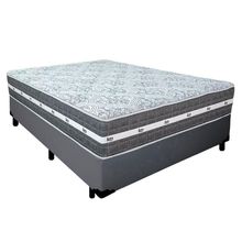 Cama Box Casal Sintético + Colchão Black Graphite Molas Ensacadas 138x188x64cm Cinza