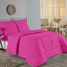Kit Edredom Dupla Face + Jogo De Lençol King Nobre 6 Peças Malha 100% Algodão - Pink