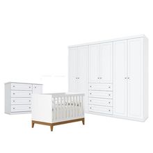Quarto De Bebê Americano 6 Portas Com Berço Americano Flip Branco Acetinado Reller - Henn