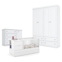 Quarto De Bebê Americano 4 Portas Com Berço Americano Multifuncional Formare Branco Acetinado - Matic - Henn