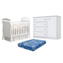 Berço Americano Danny Branco Acetinado Reller E Cômoda Infantil Americano Branco Hp E Colchão Ortobom - Henn.