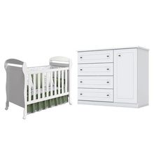 Berço Americano Danny Branco Acetinado Reller E Cômoda Infantil Americano Branco Hp - Henn.