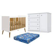 Berço Americano Isis Branco Acetinado Savana - Reller E Cômoda Infantil Americano Branco Hp E Colchão Ortobom - Henn