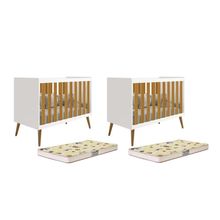 Kit Gêmeos Berço Americano Isis Branco/savana Com Colchões Supreme - Reller Móveis Branco/savana