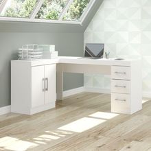 Mesa Escritório De Canto Home Office 2 Portas 3 Gavetas Menu Móveis Branco