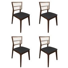 Kit 4 Cadeiras De Jantar Tela Premium Madeira Maciça Manuela Preto Facto Mel
