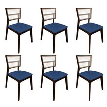 Kit 6 Cadeiras De Jantar Tela Premium Madeira Maciça Manuela Azul Veludo Castanho