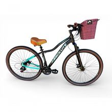 Bicicleta Aro 29 Feminina Absolute Hera Retrô Vintage 21v Confortável Cesta Selim 2 Molas Preto-azul Tamano 15