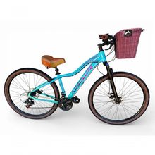 Bicicleta Aro 29 Feminina Absolute Hera Retrô Vintage 21v Confortável Cesta Selim 2 Molas Azul-verde Tamano 17