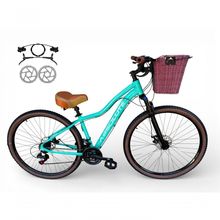 Bicicleta Aro 29 Feminina Absolute Hera Retrô Vintage 21v Hidráulica Selim Confortável Cesta Verde Tamano 17