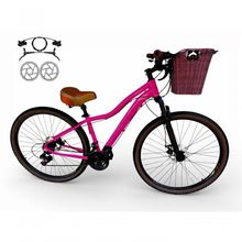 Bicicleta Aro 29 Feminina Absolute Hera Retrô Vintage 21v Hidráulica Selim Confortável Cesta Rosa Tamano 17