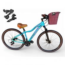 Bicicleta Aro 29 Feminina Absolute Hera Retrô Vintage 21v Shimano Selim Confortável Cesta Azul-verde Tamano 17