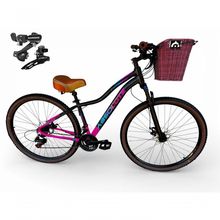 Bicicleta Aro 29 Feminina Absolute Hera Retrô Vintage 21v Shimano Selim Confortável Cesta Preto-rosa Tamano 15