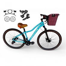 Bicicleta Aro 29 Feminina Absolute Hera Retrô Vintage Shimano 21v Hidráulica Confortável Cesta Azul Tamano 17