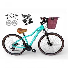 Bicicleta Aro 29 Feminina Absolute Hera Retrô Vintage Shimano 21v Hidráulica Confortável Cesta Verde Tamano 17