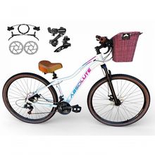 Bicicleta Aro 29 Feminina Absolute Hera Retrô Vintage Shimano 21v Hidráulica Confortável Cesta Branco Tamano 15