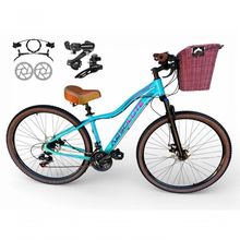 Bicicleta Aro 29 Feminina Absolute Hera Retrô Vintage Shimano 21v Hidráulica Confortável Cesta Azul-verde Tamano 17