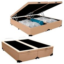 Cama Box Baú King Bipartido Sintético Mega Cama Bege 192x203x45cm