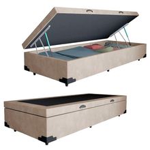 Cama Box Baú Solteiro Suede Mega Cama Bege 88x188x45cm