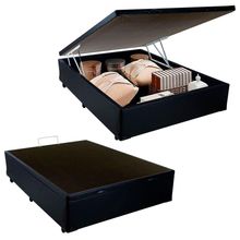 Cama Box Baú Casal Sintético Mega Cama Preto 138x188x45cm