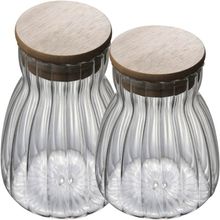 Kit 2 Pote Hermético De Vidro Com Tampa Bambu 700ml e 1Litro