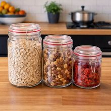 Potes Hermético Mantimentos De Vidro 1L 750ml 300ml Kit 9pçs