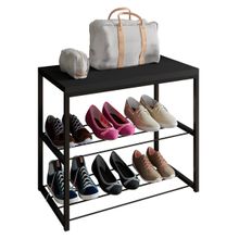 Sapateira Banco Tampo em MDP com Prateleira de Aço Preto Estilo Industrial