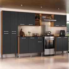 Armário Cozinha Modulada Completa 298cm Pequim Top Multimóveis Mp3768 Madeirado-preto