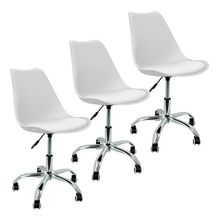 Kit 3 Cadeira Home Office Leda Giratória, Base Cromada Com Rodízios, Regulagem De Altura,branco