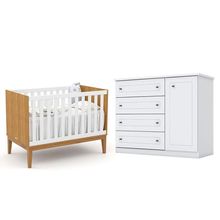 Berço Americano Unique Freijó Branco Soft Eco Wood - Matic E Cômoda Infantil Americano Branco Hp - Henn