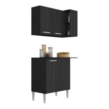 Kit Armário De Cozinha Aéreo Canto Com Balcão 90cm 3 Portas Pequim Multimóveis Mp2381 Preto