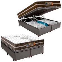 Cama Box Baú Casal Bipartido Sintético + Colchão Molas Ensacadas Texas Colchões 138cm Suporta Até 120kg Por Pessoa