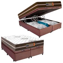 Cama Box Baú Casal Bipartido Sintético + Colchão Molas Ensacadas Texas Colchões 138cm Suporta Até 120kg Por Pessoa