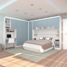Quarto Home Office 6 Módulos E Cabeceira Alpes Luciane Móvei Branco Pf-grey Sky Pf