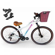 Bicicleta Aro 29 Feminina Absolute Hera Retrô Vintage 21v Shimano Confortável Cesta Selim 2 Molas - Branco Tam 17
