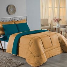 Edredom Queen Nobre 1 Peça Dupla Face 2,20m X 2,40m Malha 100% Algodão - Cobre / Petróleo