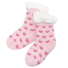 Meia Rosa Coração Peluciada Infantil Antiderrapante 6 a 12 Meses