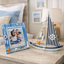 Barco E Porta Retrato Náutico Decoração Casa Praia Kit 2pçs