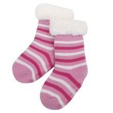 Meia Rosa Listrada Peluciada Infantil Antiderrapante 6 a 12 Meses