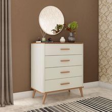 Cômoda 3 Gavetas Para Quarto Madeira Com Off White Nature E Off White