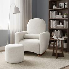 Poltrona Amamentação De Balanço Com Puff Lara Estrutura Reforçada Design Orgânico Chenille Off White