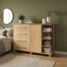 Cômoda Andorra 4 Gavetas 1 Porta C/ Nichos E Prateleiras Organizadora Quarto Infantil - Cinamomo