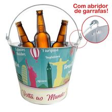 Balde De Gelo Para Cerveja Estampado Em Metal Galvanizado Com Abridor 7,6 Litros