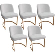 Kit 5 Cadeiras De Jantar Cléo Base Ouro Fosco Linho Bouclé Off White - Nexta Casa