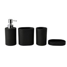 Kit Banheiro Preto com Bambu: 4 Peças (Dispenser, Porta Escova, Copo, Saboneteira)