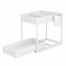 Organizador Multiuso com Bandeja Corrediça - Estrutura em Metal Branco, 40x35x22 cm