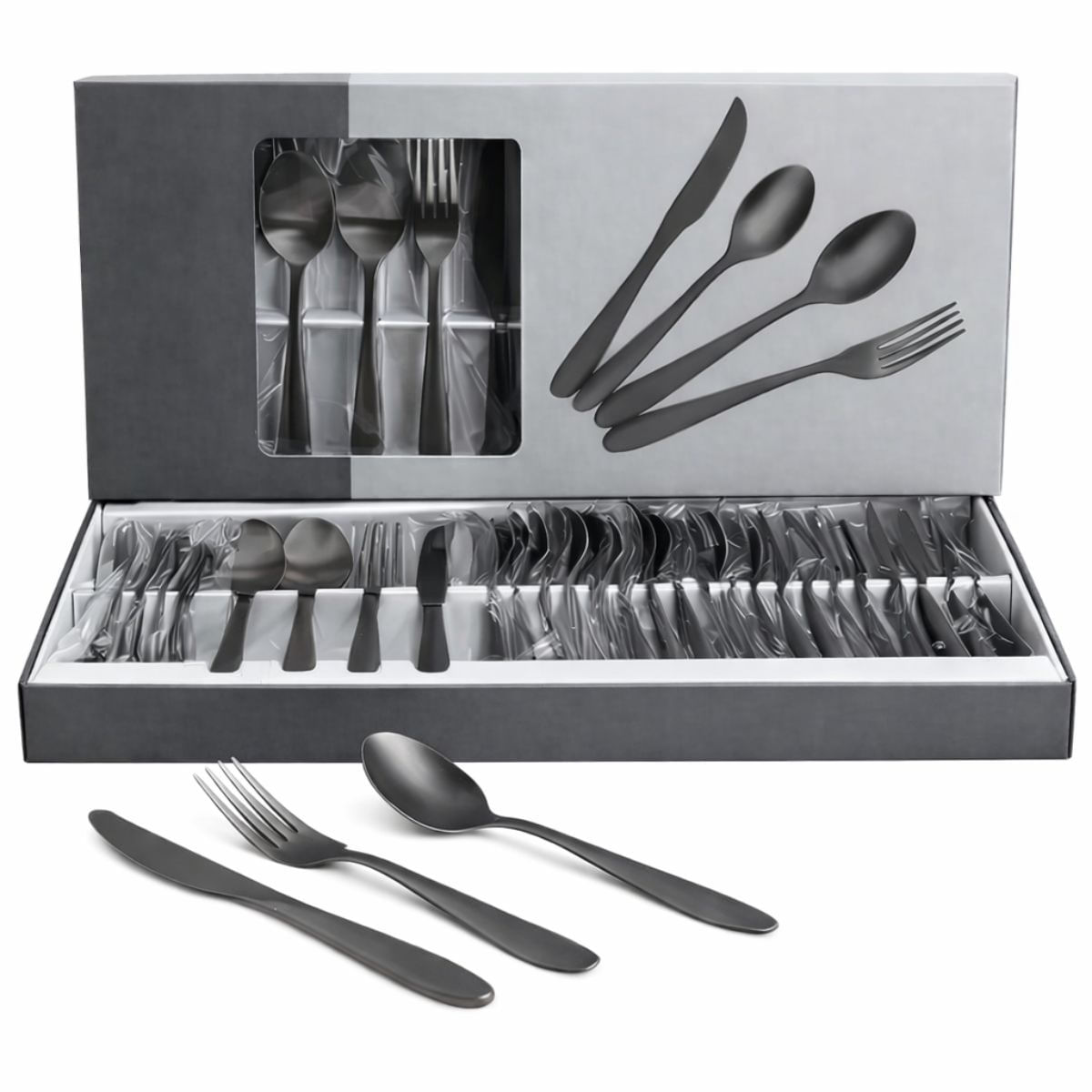 Jogo Talheres Faqueiro Conjunto 24 Peças Aço Inox Black Mesa Jantar Cozinha